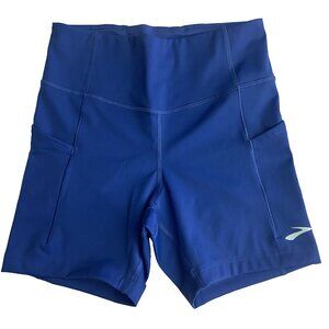 Brooks Women Size Small Method 5” Short Tights Blue Ash Wicking 4 Way Stretch